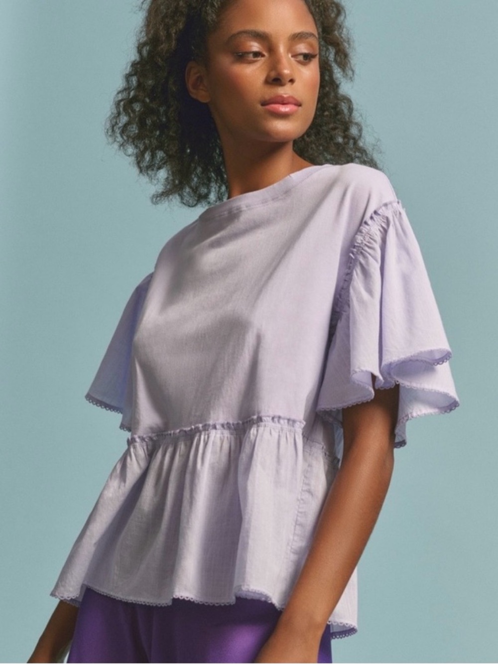Anthropologie Lavender/Lilac Ruffle Peplum Blouse size XL